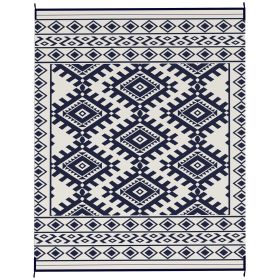 Reversible Outdoor Rug, Waterproof Plastic Straw with Carry Bag, 8' x 10', Blue & White Rhombus Border