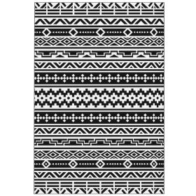 Reversible Outdoor Rug, Waterproof Plastic Straw with Carry Bag, 6' x 9', Black & White Geometric Wall