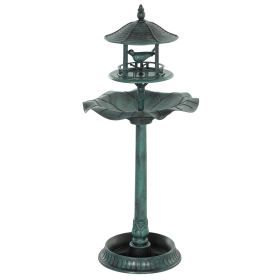 Bird Bath Bowl, 3-in-1 Pedestal Birdbath with Bird Feeder and Flower Planter, Large Water Basin, Outdoor, Green