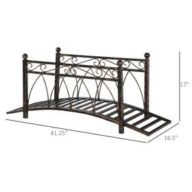 Metal Arch Zen Garden Bridge With Safety Siderails, Decorative Footbridge, Delicate Scrollwork & Corner Spheres For Stream, Fish Pond, Bronze (Option: Bronze)