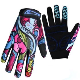Print Cycling Gloves Bike Bicycle Sports Full Finger Hiking Gloves Mesh GEL Winter Gloves Man Women (Color: As show, size: S)