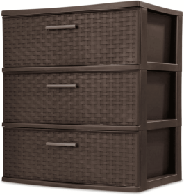 3 Drawer Wide Weave Tower Plastic, Cement, Case of 1 (NO: no, Color: Espresso)