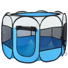 Portable Foldable Pet Tent Exercise Pen Kennel Removable Zipper Top and Bottom Water Resistant Indoor Outdoor Use For Dogs Cats Other Pets (Color: Blue, size: large)